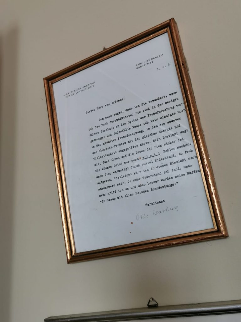 brief van Otto Warburg aan Manfred von Ardenne